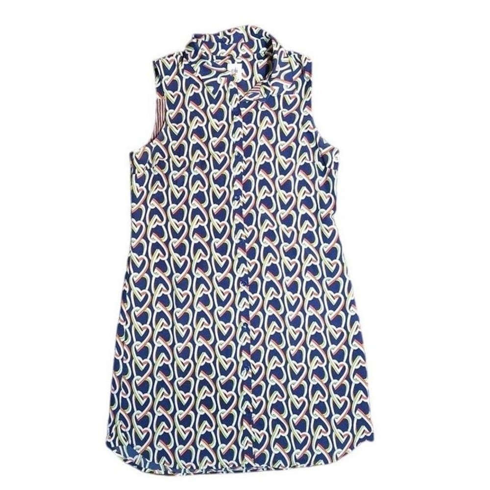 Cabi Dress womens Medium Blue Heart All Over Print Button Front 5370 Shirt Dress